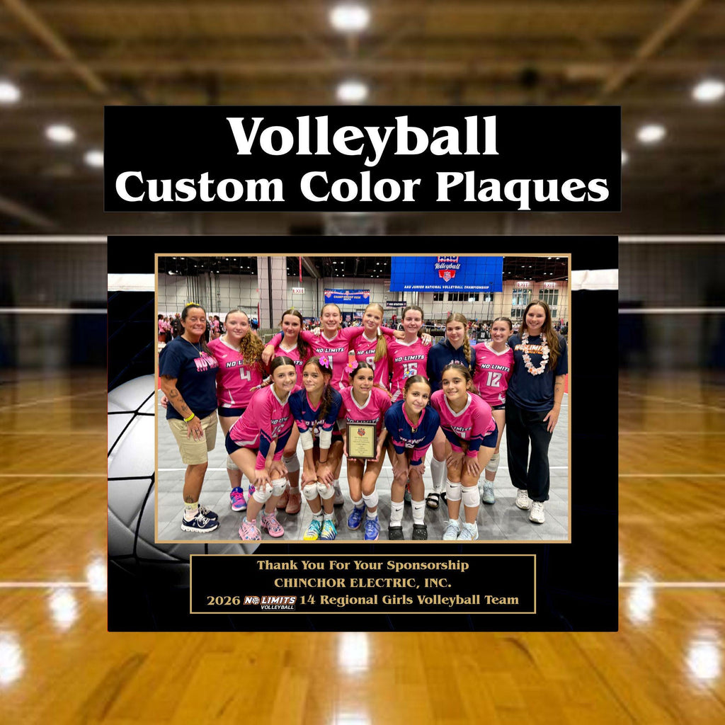 Custom volleyball team plaque with player photo, team details and personalized design