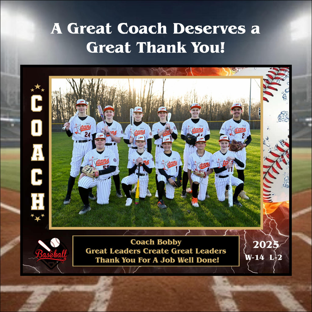 Baseball sponsor recognition plaque customized with team photo and logo