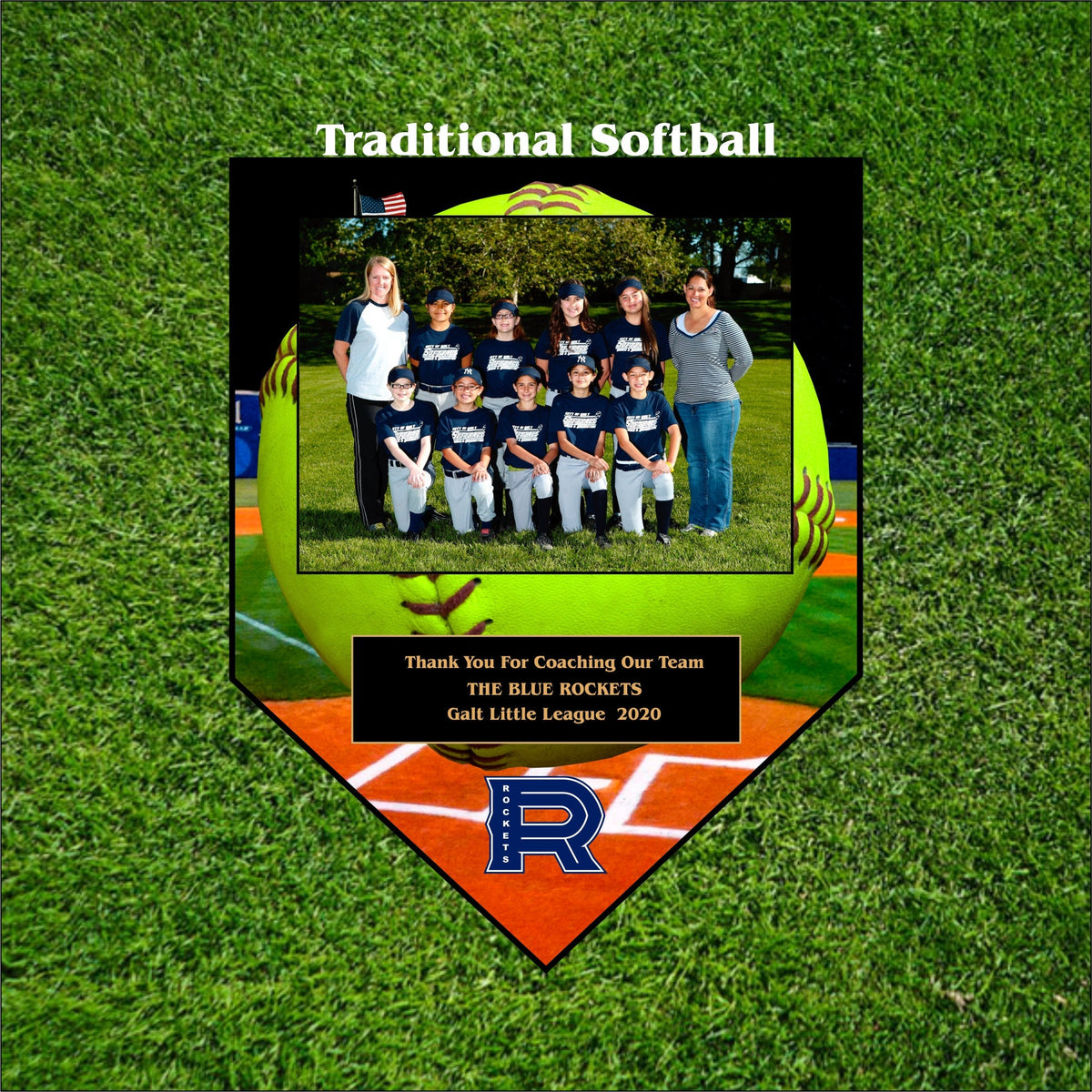 Personalized baseball home plate plaque with custom team photo design