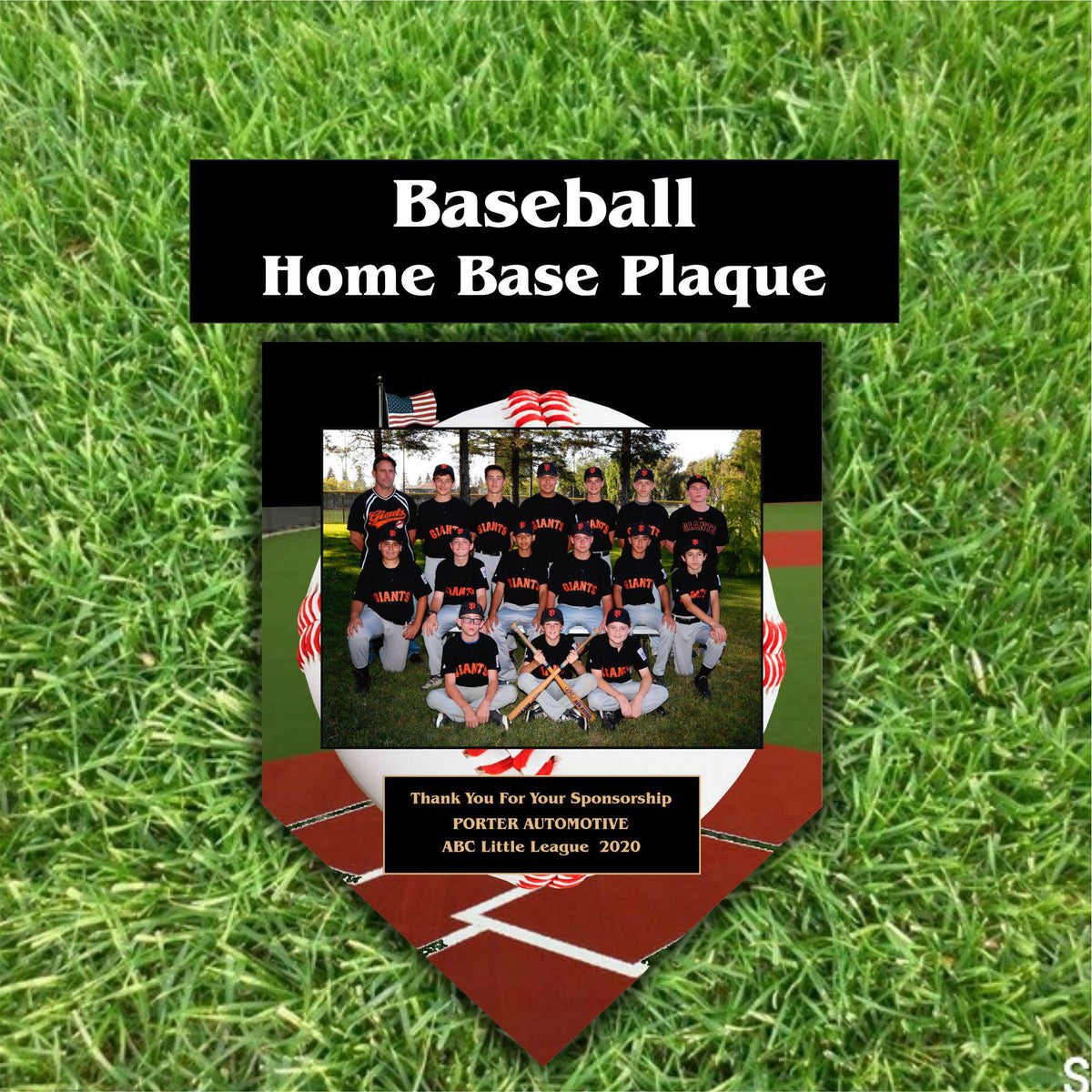 Custom baseball home plate photo plaque with team picture and personalized text