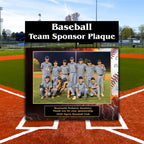 Custom baseball sponsor plaque with team photo, sponsor logo and personalized text