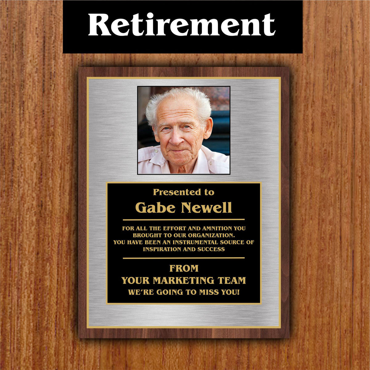Personalized Wood Grain Plaque, Custom Award Plaque, Recognition Gift, Band Music Gift, Retirement Award, Achievement Plaque