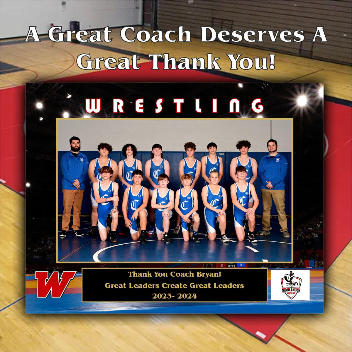 Wrestling Sponsor Plaque, Personalized Team Gift, Coach's Award, End of Season Gift